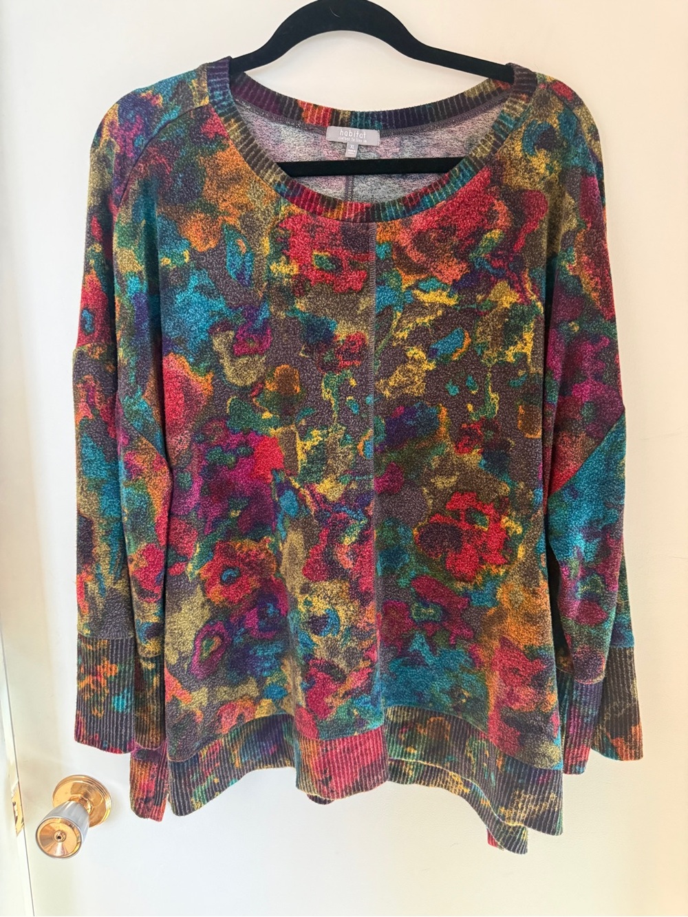 Habitat Multicolor Abstract Print Tunic Sweater XL Artsy Lagenlook Boho